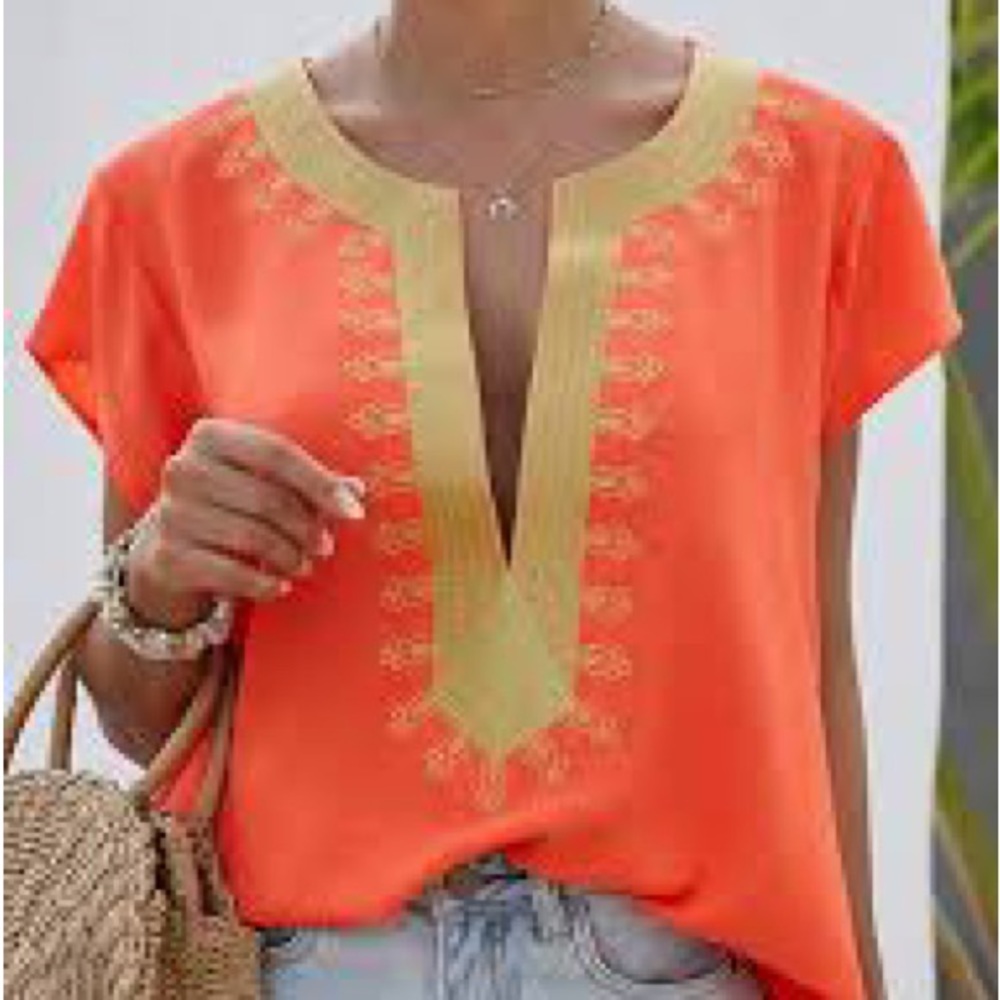 Orange and gold sheer tunic ~ light weight top ~ beach, boat or casual top